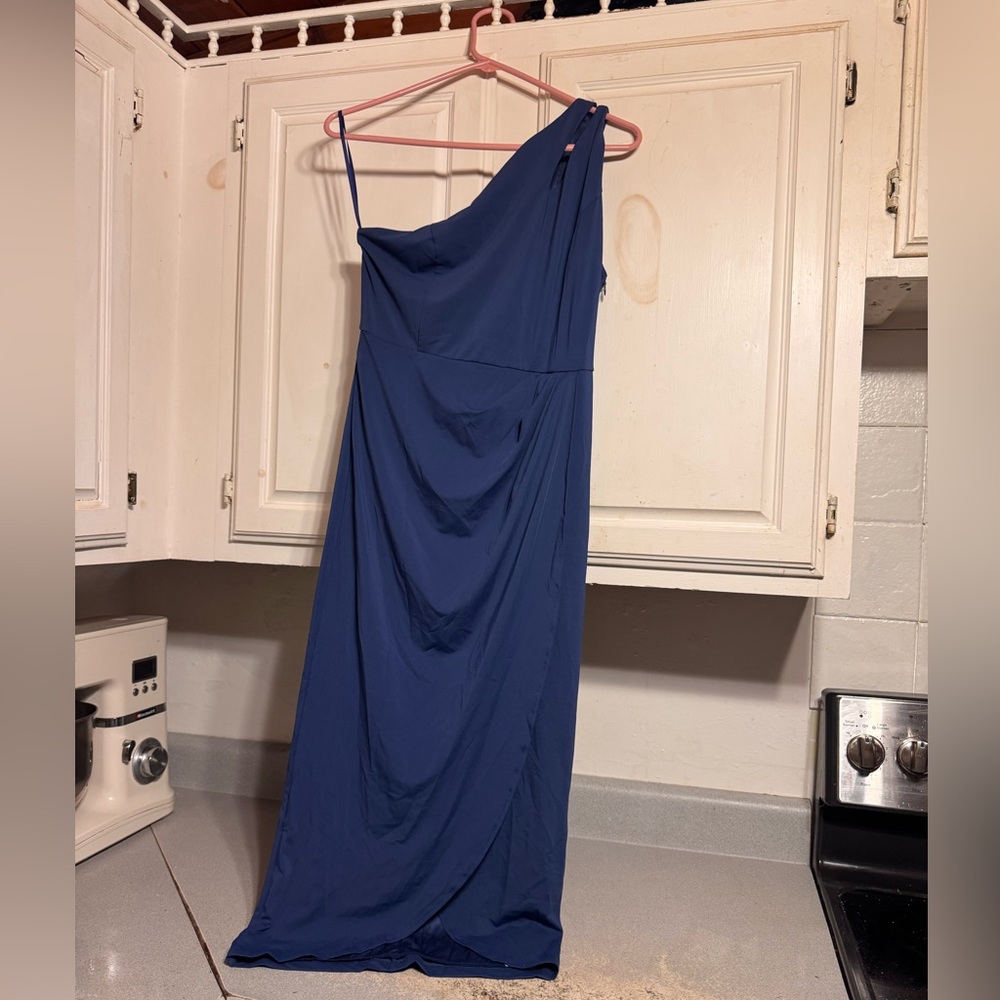 Chic Nation Navy One-Shoulder Dress maxi length